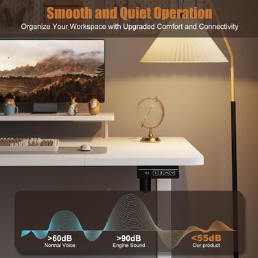 Стіл з регульованою висотою та підставкою для монітора 160 x 70 см, стіл з електричним регулюванням висоти, стіл для роботи сидячи та стоячи, комп&39ютерний стіл, стіл з регульованою висотою для роботи стоячи, білий 160x70 см