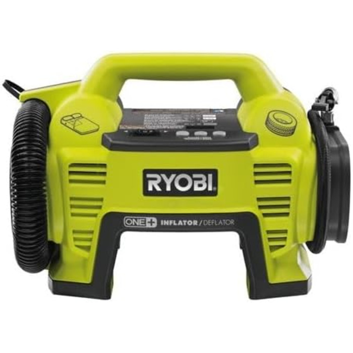 Компресор Ryobi 18 В (повітряний компресор без акумулятора та зарядного пристрою, цифровий індикатор тиску, в комплекті шланги та