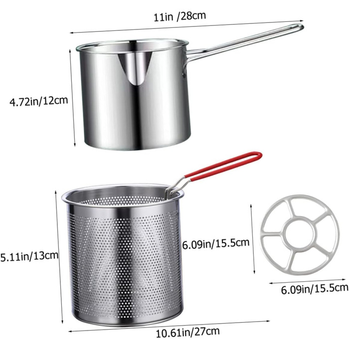 Комплект фритюрниці з нержавіючої сталі для дому Міні-сковорода Портативна плита Кошик для фритюрниці тако Японська фритюрниця темпура Маленька глибока фритюрниця Кошик для фритюрниці з горщиком, 1