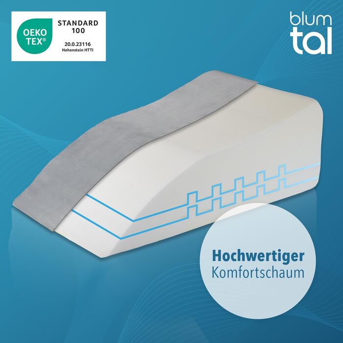 Ергономічна подушка для ніг Blumtal - Регульована по висоті подушка для важких ніг - Підтримуюча подушка для дорослих - Подушка для підняття ніг - Подушка для ніг від вен з чохлом, який можна прати, сірого кольору