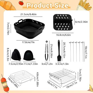 Аксесуари для фритюрниці Viriech із силіконовою формою, аксесуари для багаторазової фритюрниці з 8 частин Силіконова форма для фритюрниці з шампурами Масляна щітка Затискач проти опіків для фритюрниці