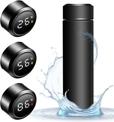Термос-пляшка з вакуумною ізоляцією об&39ємом 0,5 л, пляшка для води з нержавіючої сталі 304/316, сенсорний світлодіодний дисплей температури, герметична, без BPA, для дому, офісу, подорожей, спорту, чорна термопляшка 500 мл