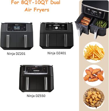 Силіконова фритюрниця Аксесуари, складні силіконові форми для Ninja Foodi AF400EU/SL400EU/Cookwise і всі 7.6-9.5 л фритюрниці Dual Zone з магнітною кулінарною книгою (чорна, 2 шт. )