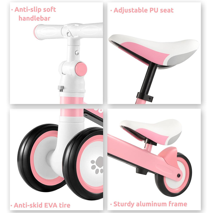 Регульований дитячий велосипед для малюків 12-24 місяців з 3 тихими колесами, без педалей велосипед-ходунки, іграшковий велосипед-