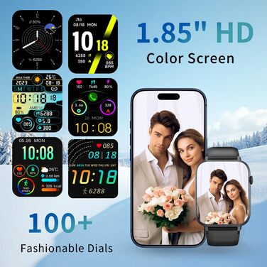 Розумний годинник для чоловіків та жінок, 1,85-дюймовий HD сенсорний смарт-годинник із функцією телефону, понад 100 спортивних режимів, спортивний годинник із крокоміром/монітором сну/монітором серцевого ритму, водонепроникний фітнес-годинник IP68 для iOS