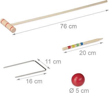 Набір для крокету Relaxdays, 8 гравців, для дітей та дорослих, повний комплект із сумкою, дерев&39яний набір для крокету, молотки, різнокольоровий