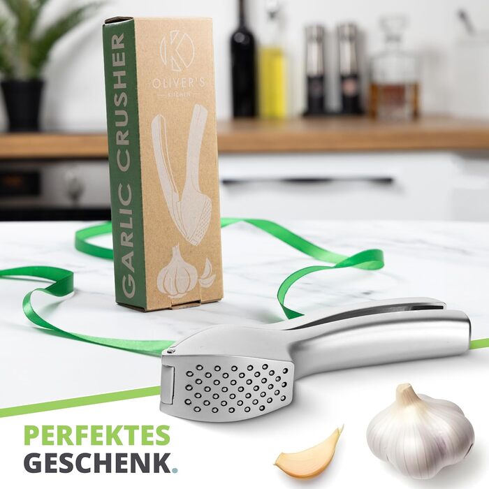 Прес для часнику преміум-класу Oliver's Kitchen - зручний і простий у догляді - подрібнює часник та імбир без зусиль (шкірка не по