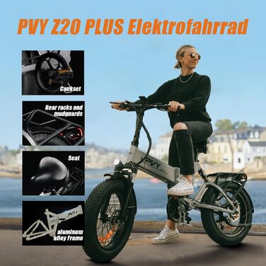 Складаний електровелосипед, електричний велосипед з акумулятором 48 В 16,5 Аг, 25 км/год, 7 швидкостей, запас ходу до 120 км, шини 204,0 дюйма, крутний момент 100 Нм для будь-якої місцевості, електровелосипед для чоловіків та жінок, Z20 Plus темно-сірий