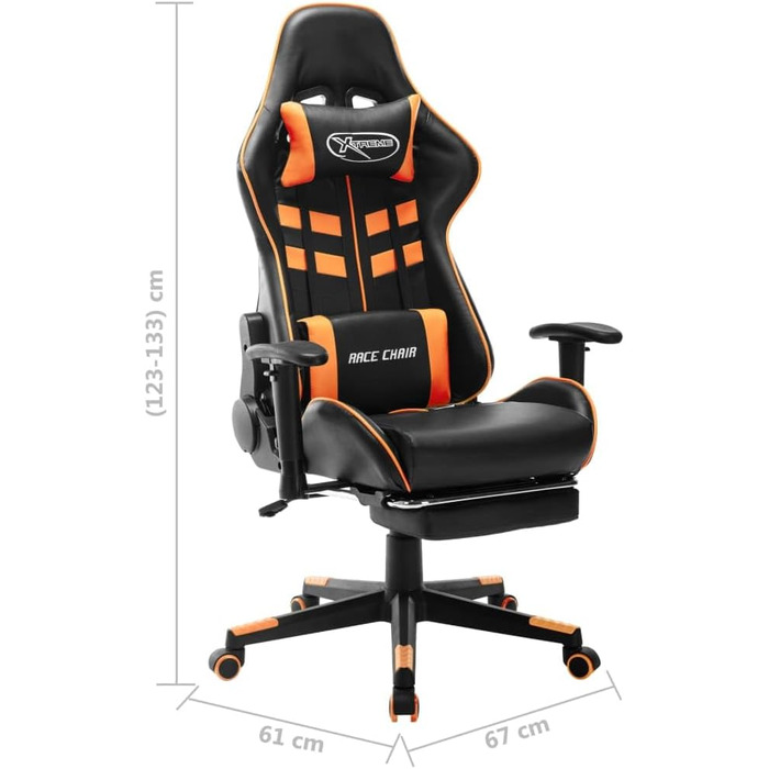 Геймерське крісло, офісне крісло, з підставкою для ніг, чорно-помаранчеве, штучна шкіра