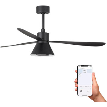 Великий, конусоподібний, чорний світлодіодний стельовий вентилятор, інтелектуальний, 6 швидкостей