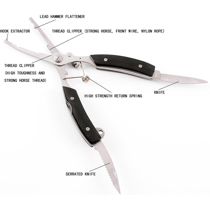 Багатофункціональний набір рибальських плоскогубців, 5 предметів, рибальські плоскогубці з нержавіючої сталі, рибальський інструмент, захват для риби зі шнурком, портативний пристрій для зняття гачка, інструмент для зняття сталевого гачка для риболовлі в 