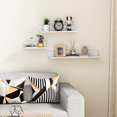 Біла настінна полиця, не потребує свердління, комплект з 2 шт. , сучасна металева плаваюча полиця, настінна полиця для ванної кімнати, декоративна клейка настінна полиця для вітальні, спальні, їдальні, офісу, біла 30 см, 30