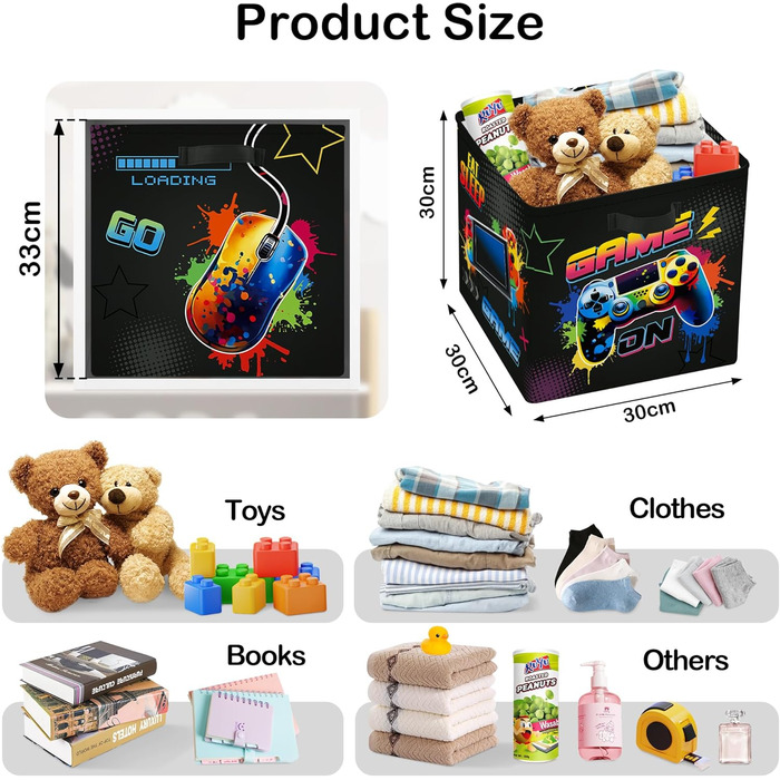 Коробка для зберігання 30 см, 3 шт., ігровий кошик для зберігання неонових вивісок, дитячий складний ігровий контролер, світлодіодна гарнітура з ручками, куб-органайзер для іграшок, книг, одягу, графіті, графіті 3 шт./набір