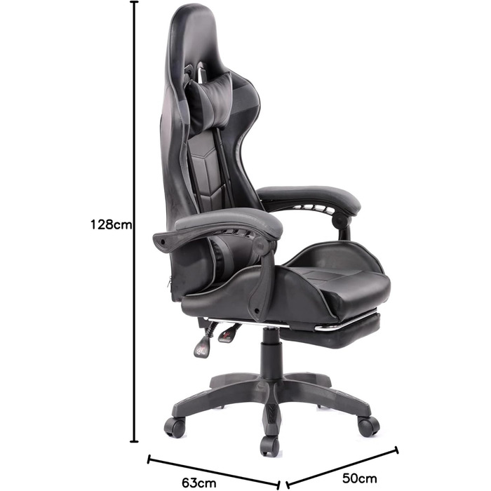 Ігрове крісло VDD Cyclone з підставкою для ніг - Офісне крісло - Гоночне ігрове крісло - Сірий/чорний