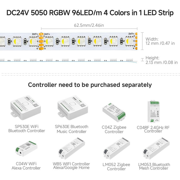 Світлодіодна стрічка 5050SMD RGBW 4IN1 Світлодіодна стрічка RGBХолодна біла (6000-6500K) 24V 5M 96LEDs/m 480LEDs Біла друкована плата IP30 НЕ водонепроникна для внутрішнього освітлення (лише світлодіодна стрічка) Друкована плата Rgbc Біла