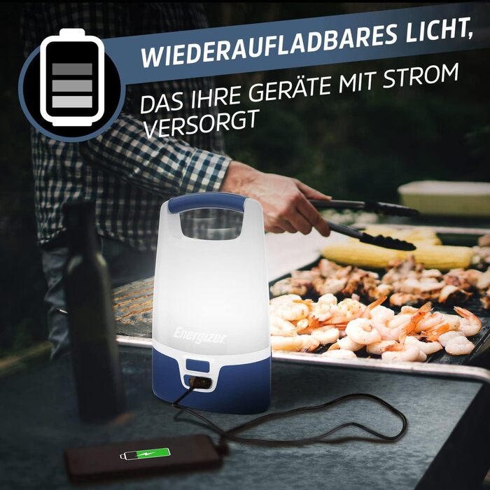 Ліхтар для кемпінгу Energizer SMART, акумуляторний, 1200 люмен, водонепроникний IPX4, освітлення на 360 градусів, кемпінговий ліхтар, включаючи зарядний кабель