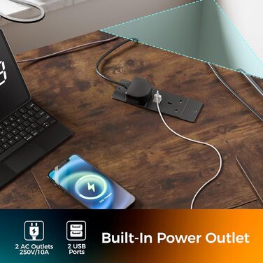 Геймерський стіл Mondeer L-подібної форми зі світлодіодним підсвічуванням, 130 x 130 см, кутовий стіл з 2 портами зарядки USB та 2 розетками живлення, двосторонній стіл з полицею та підставкою для монітора, для домашнього офісу, спальні, коричневий 130 x 