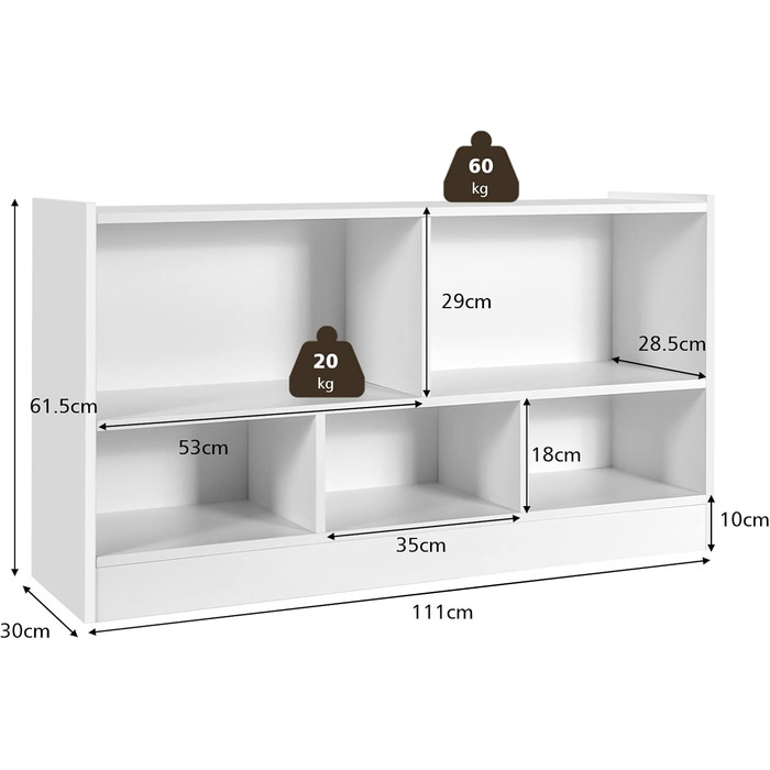 Дерев&39яна дитяча полиця DREAMADE, книжкова шафа для зберігання іграшок для дітей, полиця для іграшок для дитячої кімнати, ігрової кімнати та дитячого садка, 111 x 30 x 61,5 см (біла)