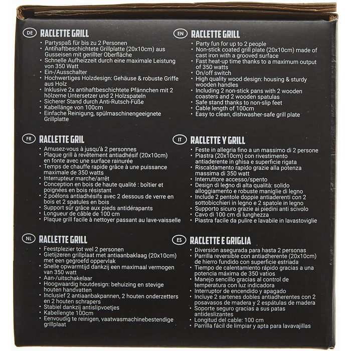 Раклет Bestron на 1 до 2 осіб, міні-настільний гриль з двома сковородами, двома дерев'яними скребками та двома підставками, 350 Вт, колір чорний
