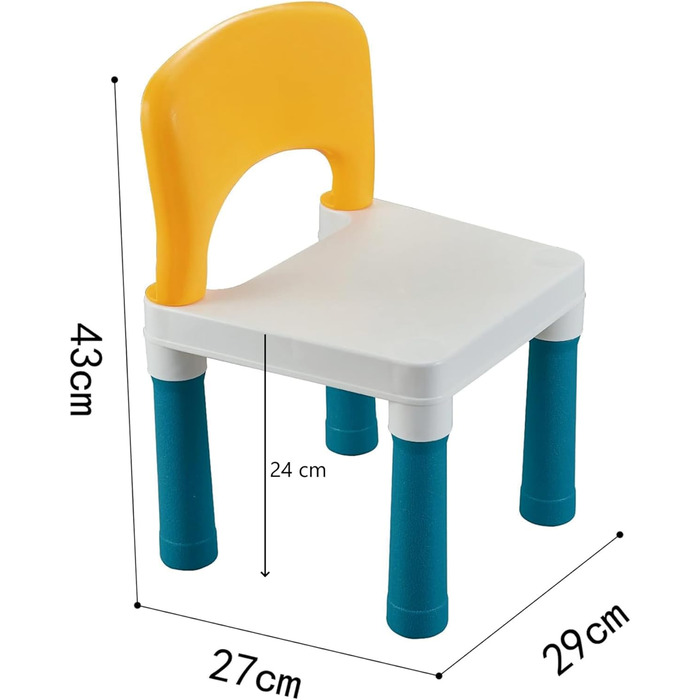 Комплект дитячого столу та стільця 6-в-1, дитячий ігровий стіл, двостороння стільниця 551 см з 292 будівельними блоками, багатофункціональний стіл з 1 стільцем як столом-конструктором, пісочниця, стіл для творчості 51*51