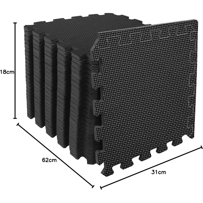 Захисний килимок для підлоги для фітнесу 331 см, килимок-головоломка 24/36/48, спортивний килимок з EVA, нековзний, килимок для підлоги для тренажерного залу та фітнес-обладнання 3,31 кв.м./36 килимків - чорний