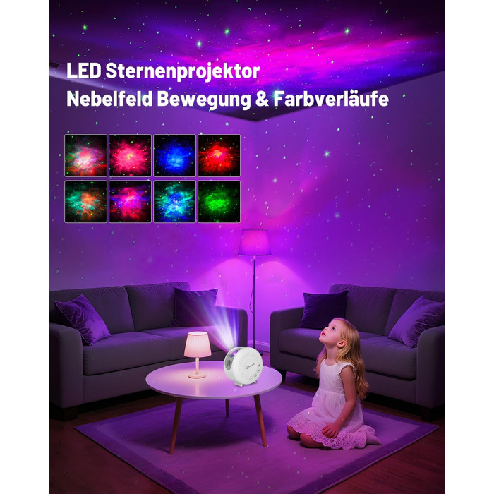 Світлодіодний нічник-галактика з проектором зоряного неба, з таймером та пультом дистанційного керування, кількома режимами освітлення та RGB-дімуванням, підсвічування настрою для дітей та дорослих, подарунки на день народження та Різдво - міні-білий