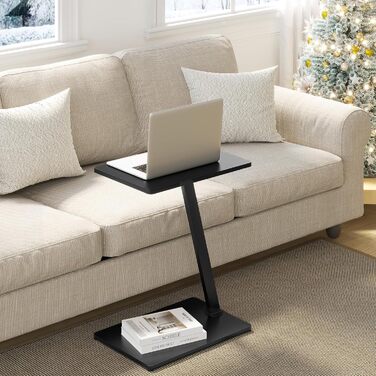 С-подібний журнальний столик, столик для дивана, стіл для вітальні, з металевим каркасом, для дивана, кушетки, ліжка, 48x64x33 см, чорний