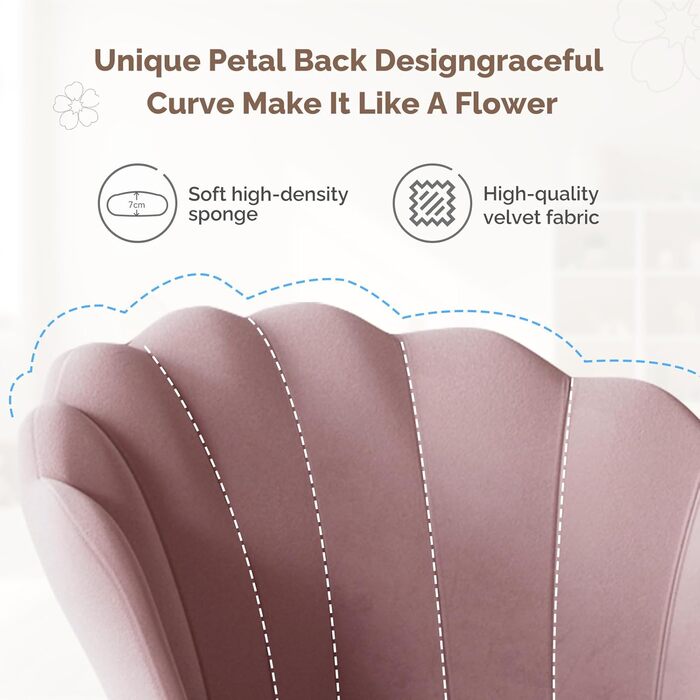М&39яке крісло, обідній стілець, стілець для туалетного столика, оксамитове крісло, спинка у формі пелюсток, крісло із золотими металевими ніжками, вантажопідйомність до 150 кг, рожевий