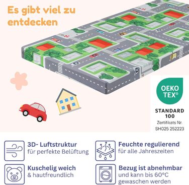 Дитячий дорожній матрац Arensberger 60x120 см Висота 6 см Складаний дитячий матрац Гелева піна зі знімним чохлом та сумкою для перенесення Матрац для дитячого ліжечка Складаний ігровий матрац Oeko-Tex