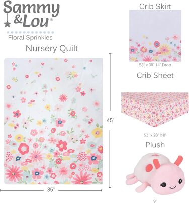 Комплект дитячої постільної білизни Sammy & Lou Floral Sprinkles для дівчаток, 4 предмети, в т.ч. ковдра, простирадло, підодіяльни