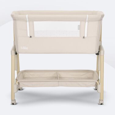 Дитяче ліжечко Lorelli Baby Millie, колиска зі складною бічною панеллю, регульоване по висоті дитяче ліжечко з матрацом, складне приліжкове ліжечко, бежевий колір