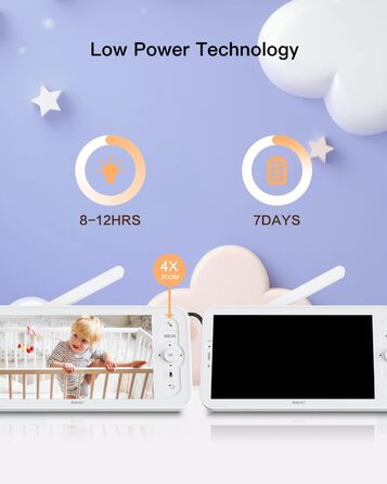 Монітор ARENTI з 4 камерами та додатком 2K/3MP, 5-дюймовий відеоняня Wi-Fi PTZ 355, автоматичне відстеження, виявлення плачу, датч