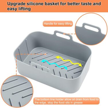 Аерофритюрниця BYKITCHEN 2PCS із силіконовою формою для ніндзя, аксесуари для AF300EU AF400EU, багаторазова фритюрниця Силіконова каструля для ніндзя-гуді/принцеси та інші двозонні фритюрниці сірого кольору для Ninja Dual