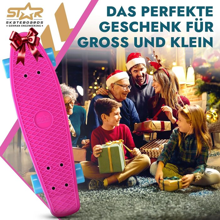 Скейтборд BIKESTAR Vintage Retro Cruiser 60 мм - круїзерний скейтборд для дітей та дорослих, початківці від 6-8 років, ретро дизайн Berry & Blue