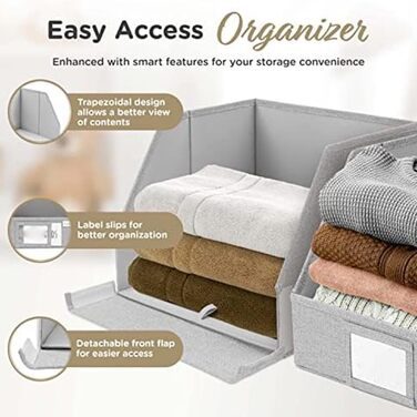 Тканинні контейнери для зберігання, трапецієподібні, з відкритою передньою частиною для швидкого доступу, низькою передньою частиною, високою задньою частиною для верхньої полиці, світло-сірий хакі, 3 шт.