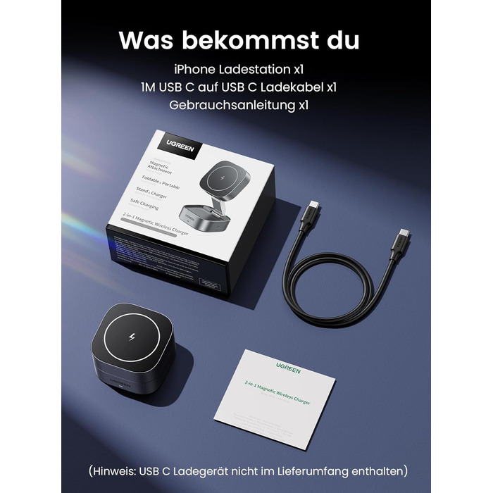 Зарядна станція UGREEN MagFlow 2 в 1 для iPhone, сумісна зі складним бездротовим зарядним пристроєм MagSafe для iPhone 16/16 Pro/1