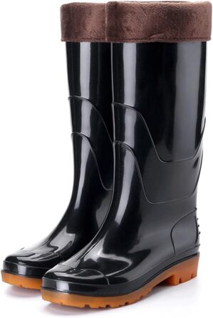 Чоловічі теплі гумові чоботи з хутряною підкладкою, високі, водонепроникні, протиковзкі, без ковзання, гумові дощовики до коліна для походів, роботи у дворі, активного відпочинку на свіжому повітрі, розмір 39 EU, чорні
