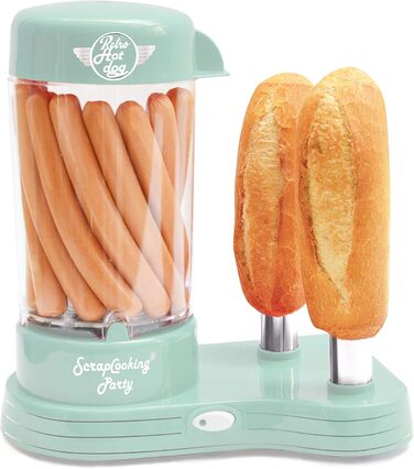 Машина для виготовлення хот-догів ScrapCooking 601 - місткість 12 сосисок і 2 булочки - вінтажний ретро-стиль для вечірок Барбекю Фестивалі Веселощі День народження-Зелений-0601, безпечний для харчових продуктів пластик, білий
