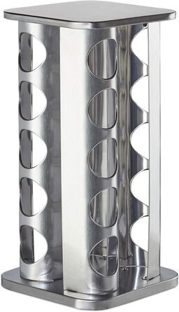 Карусель для спецій Relaxdays з 20 банками для спецій, обертається на 360, нержавіюча сталь, скло, підставка для спецій ВxГ 34 x 19 см, прямокутна, срібляста, 10032728