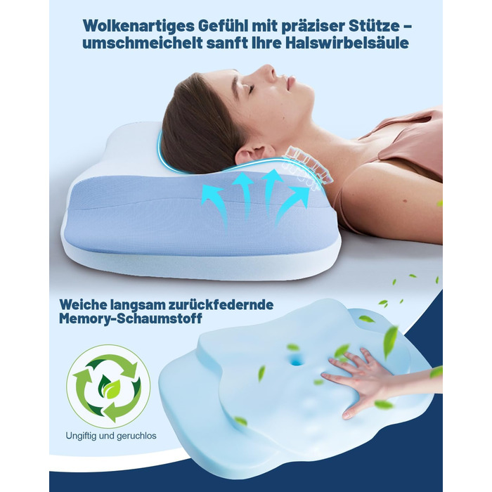 Подушка для шиї IDEA, ортопедична подушка з піни з ефектом пам&39яті, ергономічна подушка для полегшення болю в шиї, подушка для шиї проти хропіння, подушка для сну на боці, спині та животі ()