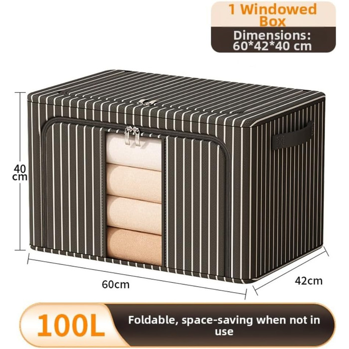 Компактний складний контейнер для зберігання зі сталевою опорною конструкцією та повітропроникною тканиною Оксфорд для економії місця (100 л, чорні смужки)