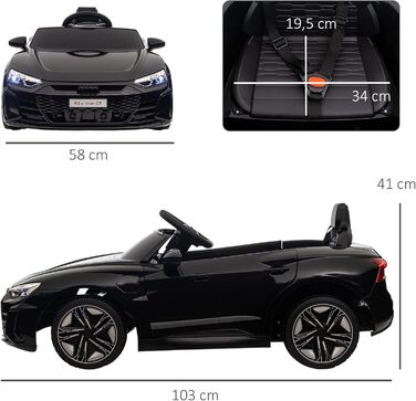 Дитячий електромобіль HOMCOM, дитячий автомобіль з пультом дистанційного керування, Audi RS e-tron GT дитячий автомобіль з ременем