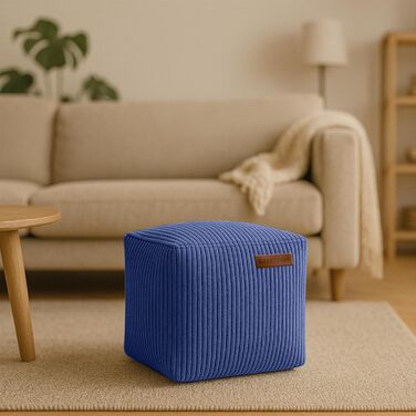 Пуф-куб Green Bean Indoor Corduroy 40x40x40 см з наповнювачем з EPS-бісеру - приємний на дотик і можна прати - ідеальне доповнення до крісла-мішка для дітей та дорослих - Темно-синій куб - Темно-синій Оксфорд-блакитний