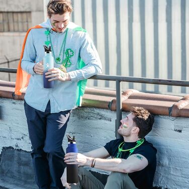 Пляшка для води HoneyHolly 750 мл без BPA з нержавіючої сталі, герметична двостінна ізольована пляшка з трубочкою, нержавіюча сталь 18/8, термос - морський зелений, світло-фіолетовий, темно-синій та чорний - 750 мл