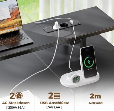 Письмовий стіл Rolanstar з 4 шухлядами та 3 полицями, комп&39ютерний стіл з розетками та світлодіодним освітленням, L-подібний ігровий стіл для спальні, вітальні, домашнього офісу, офісу (чорний, 140 см) Чорний 140 см