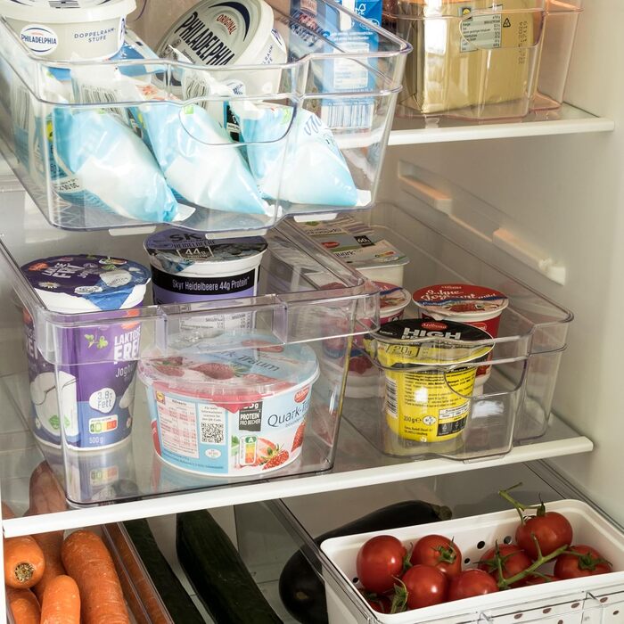 Органайзер для холодильника 37x23x14,5 см Прозорий з ручкою - Акрилова коробка для зберігання Організатор для холодильника Коробка для холодильника без BPA Комори Шафа для зберігання Прозора кухонна шафа Коробка 6 коробок, 6 шт.