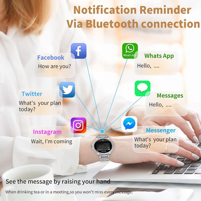 Жіночий смарт-годинник із функцією телефону Diamond, круглий HD-смарт-годинник 1,32 дюйма, 120 спортивних режимів, IP68 сумісний з Android та iOS, 3 срібних ремінці Diamond