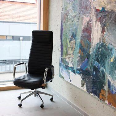 Крісло керівника ASPERA 20 Шкіряне офісне крісло Nappa чорного/хромованого кольору з високою спинкою/підголівником чорного кольору, 600900