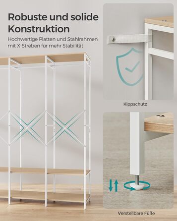 Відкрита шафа, вішалка для одягу, вішалка для пальто, шафа з рейкою для одягу, полиці, знімні гачки, 40 x 141 x 180 см, натуральний бежевий RGR005W67 Натуральний бежевий 40 x 141 x 180 см