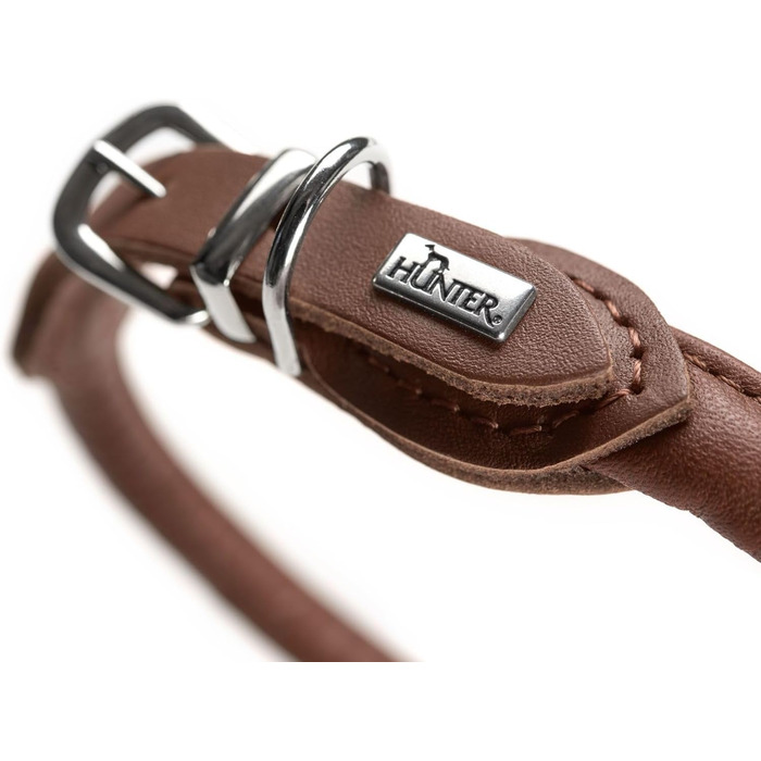 Ошийник для собак HUNTER ROUND & SOFT, колір коричневий, м'яка шкіра бичачого замші, міцна нейлонова підкладка, дбайливий до шерсті та з обкруглими швами, розмір 40 см, коричневий